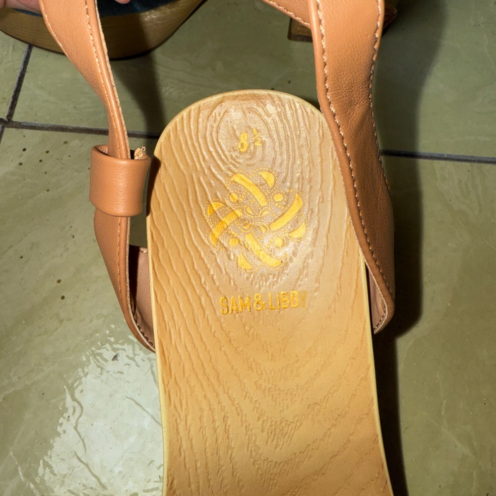 Sam & Libby Denim Knot Platform Clog Sandals Wood Heel Boho Size 8.5 Retro - Picture 9 of 12